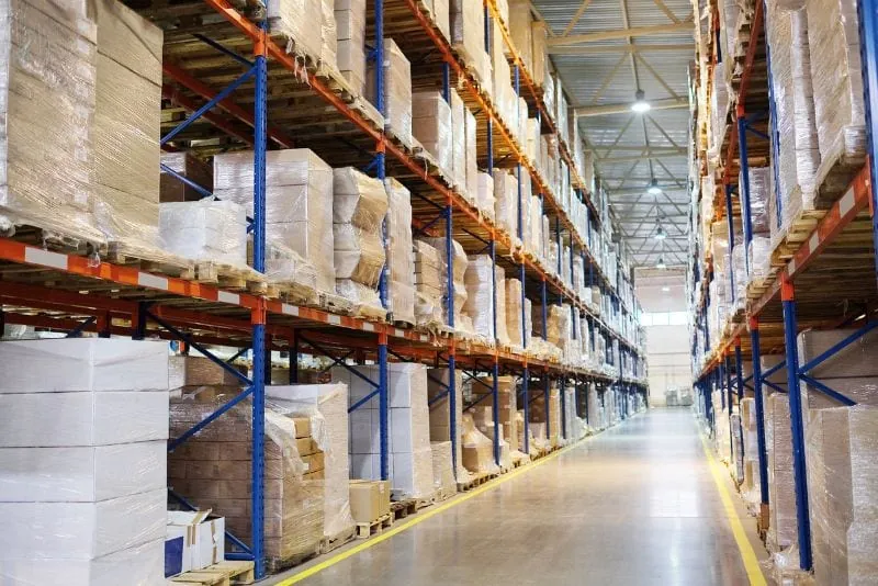 Storage warehouse interior with a durable industrial epoxy floor