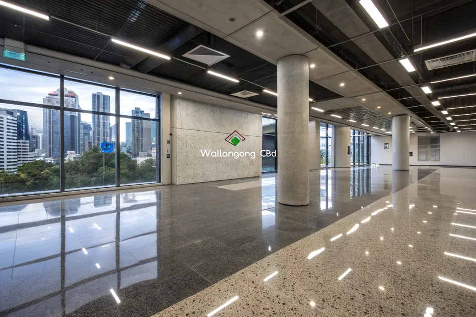 Modern commercial office space with sleek epoxy flooring