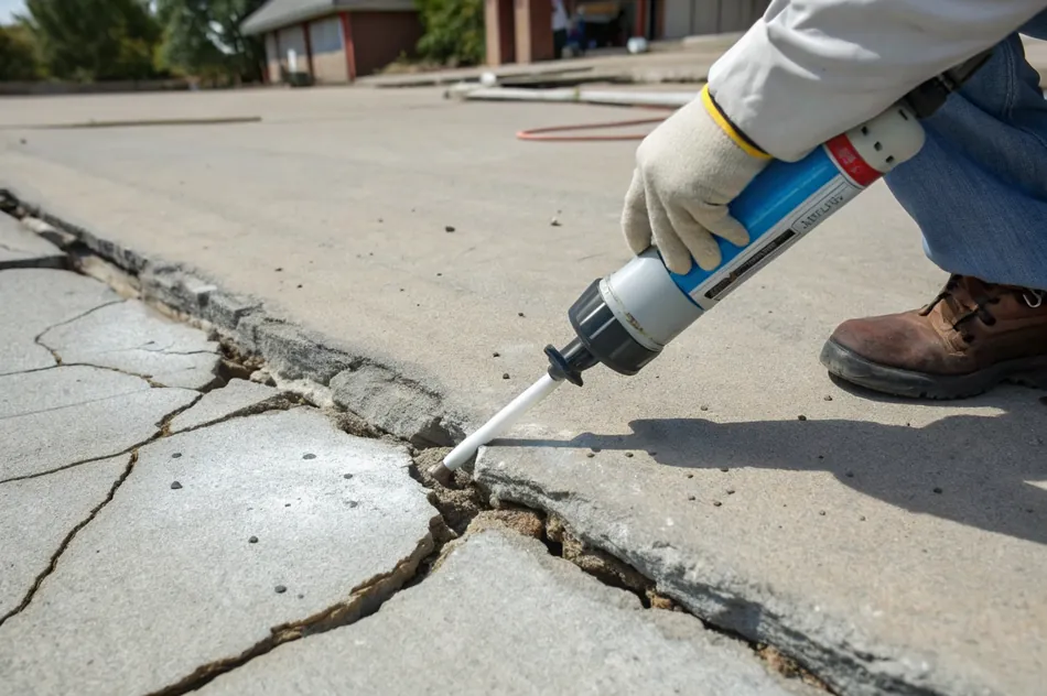 Structural crack repair using high-strength bonding epoxy on a concrete floor