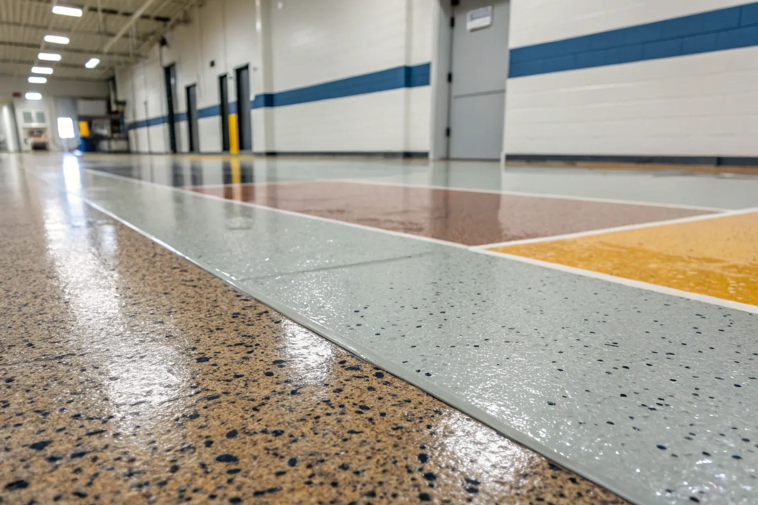 Finished metallic epoxy floor with a swirling shimmer effect