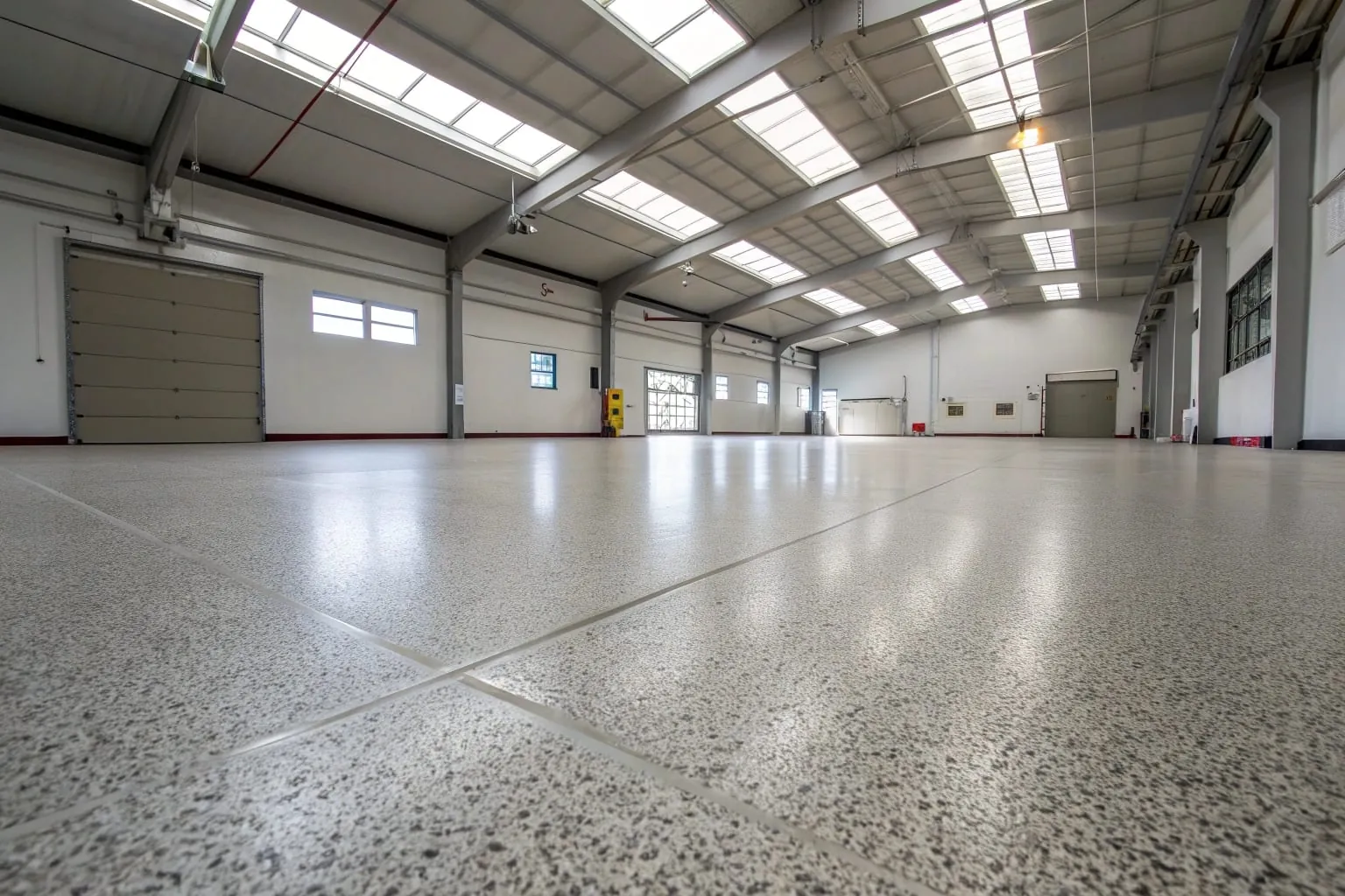 Completed non-slip epoxy flooring installation in a warehouse facility
