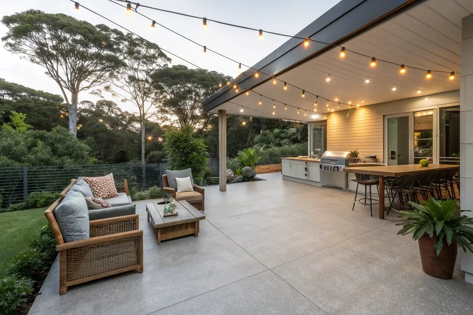 Outdoor patio epoxy floor coating perfect for entertainment areas