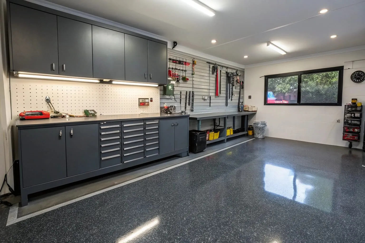 Professional-grade epoxy garage floor installation for home workshop