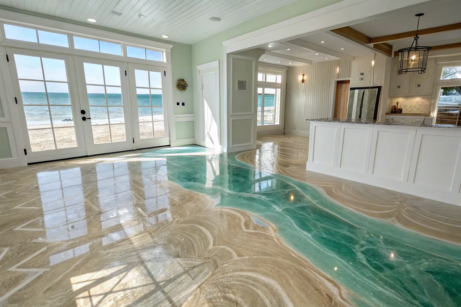 Luxury coastal home interior with ocean inspired