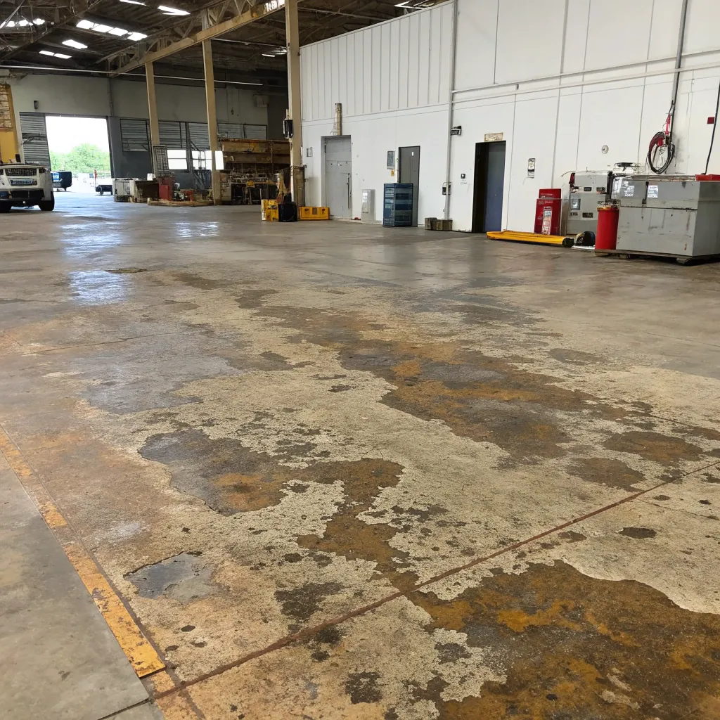Acid damaged concrete floor in a Warrawong industrial facility before epoxy coating