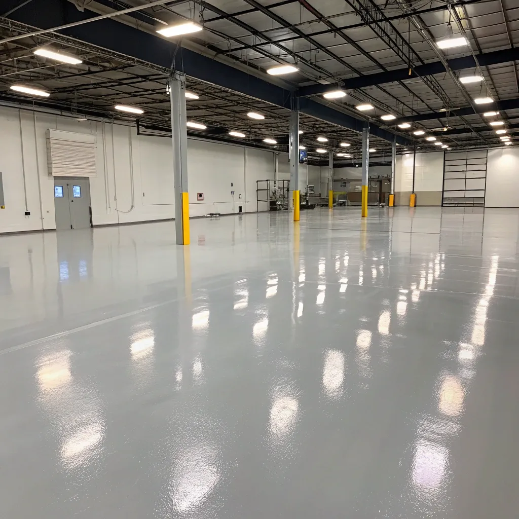Completed chemical resistant epoxy flooring installed in a Warrawong manufacturing facility