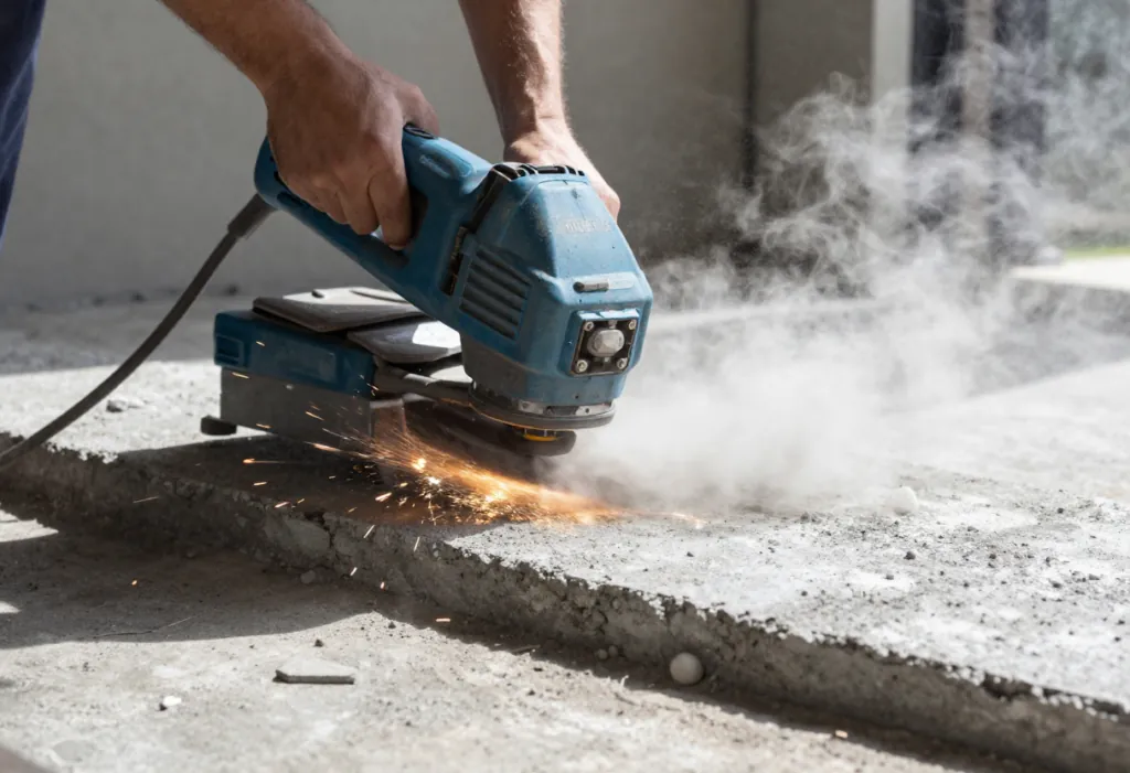 Concrete floor being prepared with a diamond grinding machine