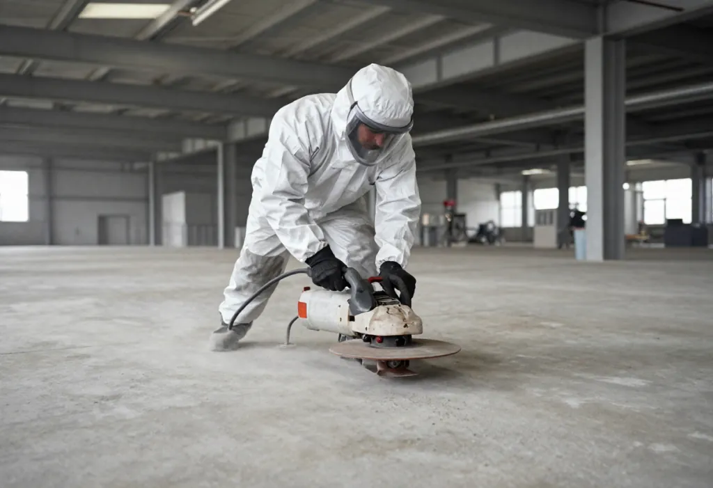 Diamond grinding machine preparing a concrete floor