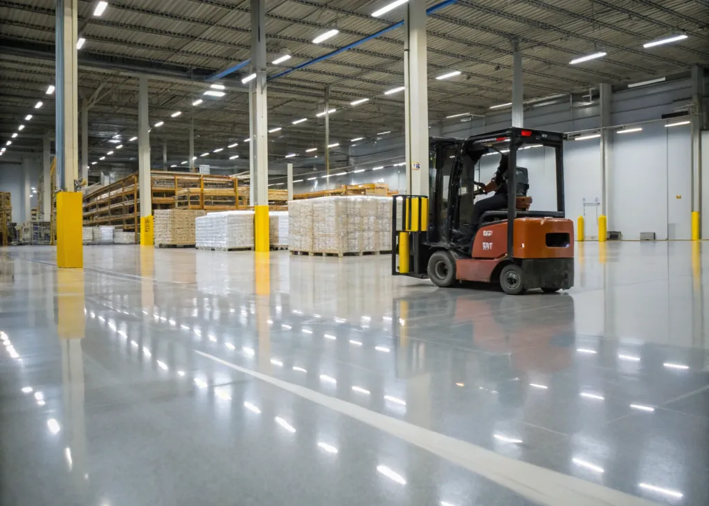 Forklift on epoxy floor warrawong warehouse
