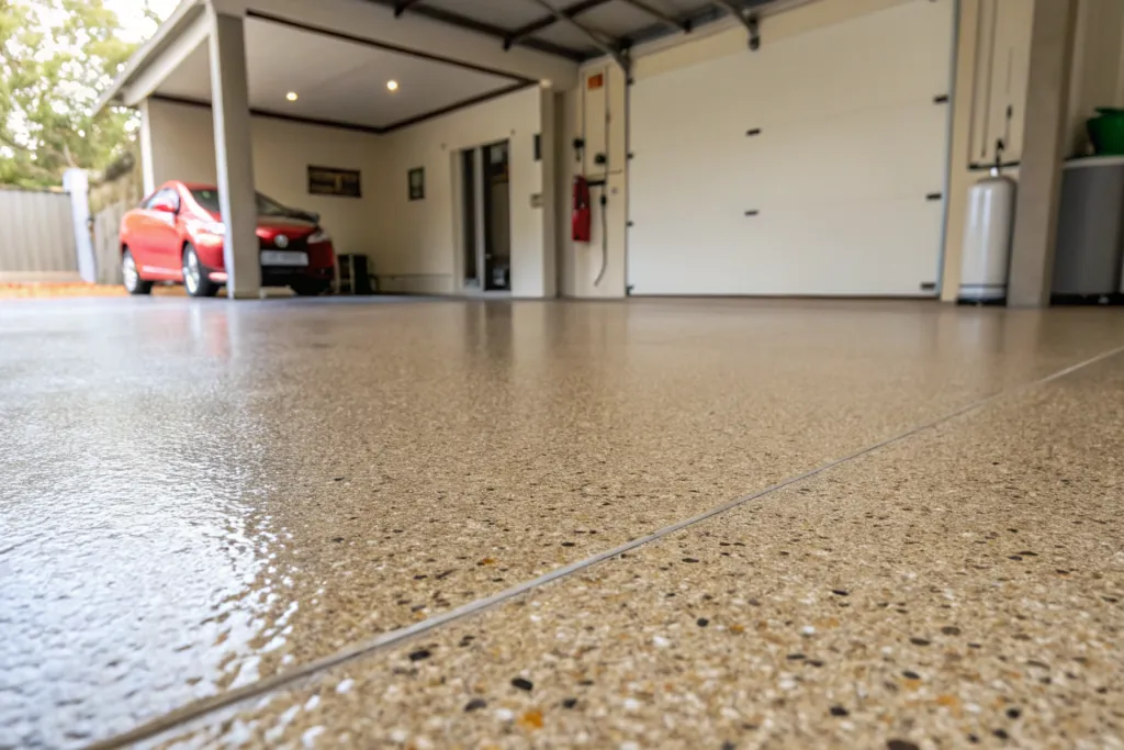 A close up of a textured epoxy floor surface