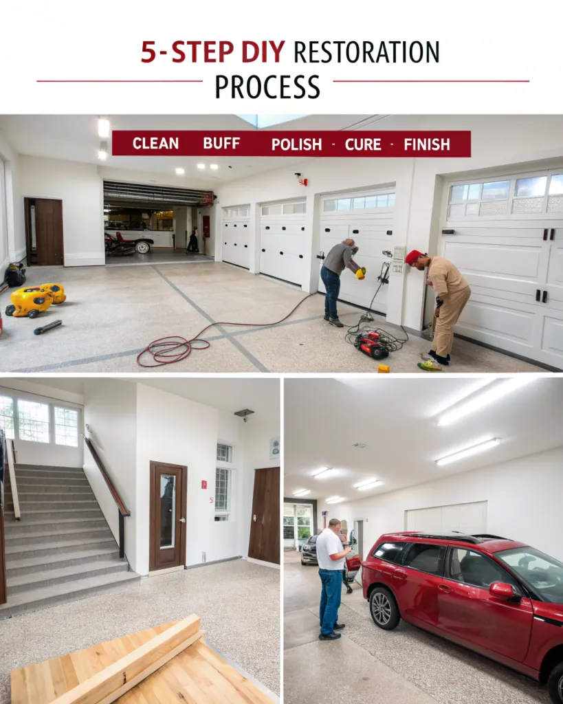 Step by step photo series showing the 5 step DIY restoration process